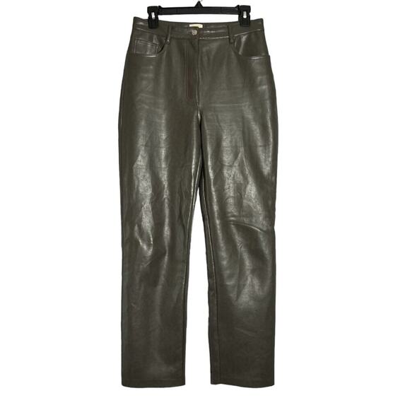 Aritzia Wilfred Melina Straight Leg SOFT Vegan Leather Pant Green Gray Size 10 - Picture 1 of 10